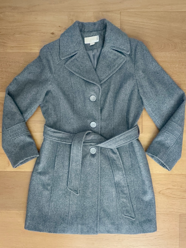Michael Michael Kors Wool Blend Double-Breasted Belted Wrap Coat Grey Women's Xl